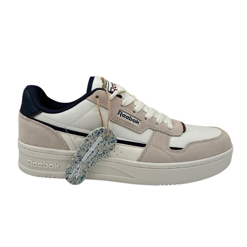 Reebok Court Chaos Mens Classic Style Sneaker Size 10.5 White/Navy Suede Leather